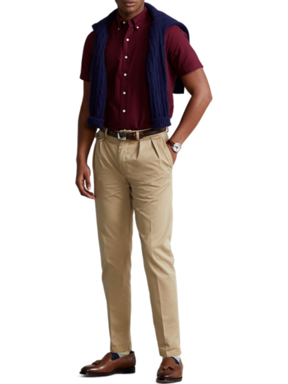 Classic Fit Garment-Dyed Oxford Shirt Maroon